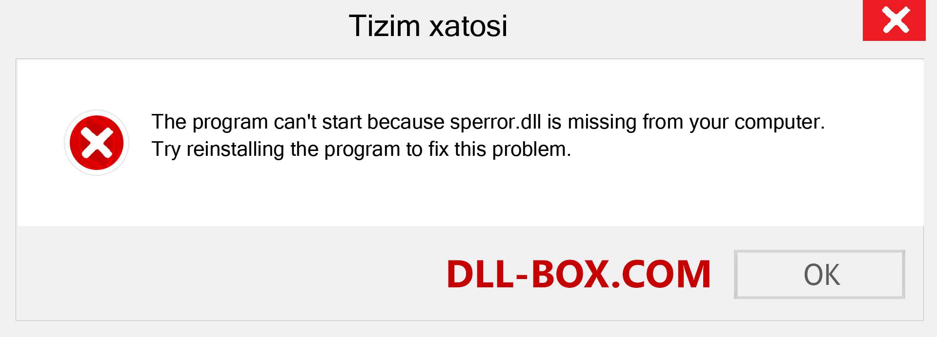 sperror.dll fayli yo'qolganmi?. Windows 7, 8, 10 uchun yuklab olish - Windowsda sperror dll etishmayotgan xatoni tuzating, rasmlar, rasmlar